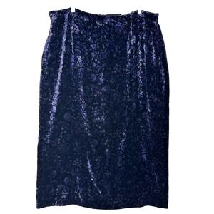 Purple Crushed Velvet Floral Midi Skirt Lined Silk Blend Back Zip 18 Whimsigoth